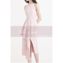 Robe Cocktail Courte Rose Sans Manches Jupe Stylée A Fente - Ref C2032 - 03