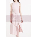 Robe Cocktail Courte Rose Sans Manches Jupe Stylée A Fente - Ref C2032 - 04