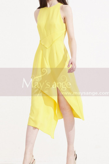 Pretty Cocktail Yellow Summer Dress With Trendy Cutout Skirt - C2033 #1