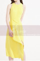 Pretty Cocktail Yellow Summer Dress With Trendy Cutout Skirt - Ref C2033 - 03