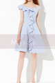 Ruffle Bardot Neckline Trendy Pastel Dress For Cocktail Party - Ref C2034 - 03