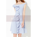 Ruffle Bardot Neckline Trendy Pastel Dress For Cocktail Party - Ref C2034 - 05