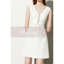 Short White Classy Dresses Satin With Pretty Glitter V Neck - Ref C2035 - 02