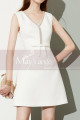 Short White Classy Dresses Satin With Pretty Glitter V Neck - Ref C2035 - 03