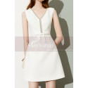 Short White Classy Dresses Satin With Pretty Glitter V Neck - Ref C2035 - 04