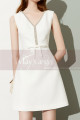 Short White Classy Dresses Satin With Pretty Glitter V Neck - Ref C2035 - 04