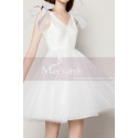 White Ball Gown Prom With Tulle Puffy Skirt And Bow Straps - Ref C2036 - 04