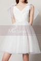 White Ball Gown Prom With Tulle Puffy Skirt And Bow Straps - Ref C2036 - 06