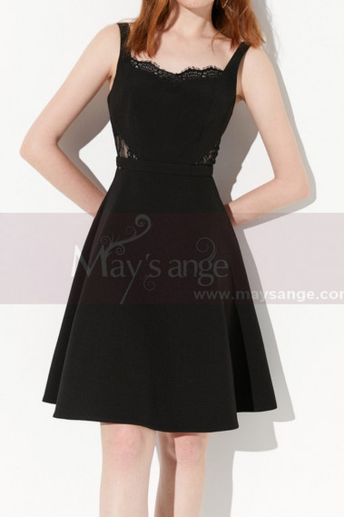 Cute Lace Cutout Top Little Black Dress With Flarred Skirt - C2037 #1
