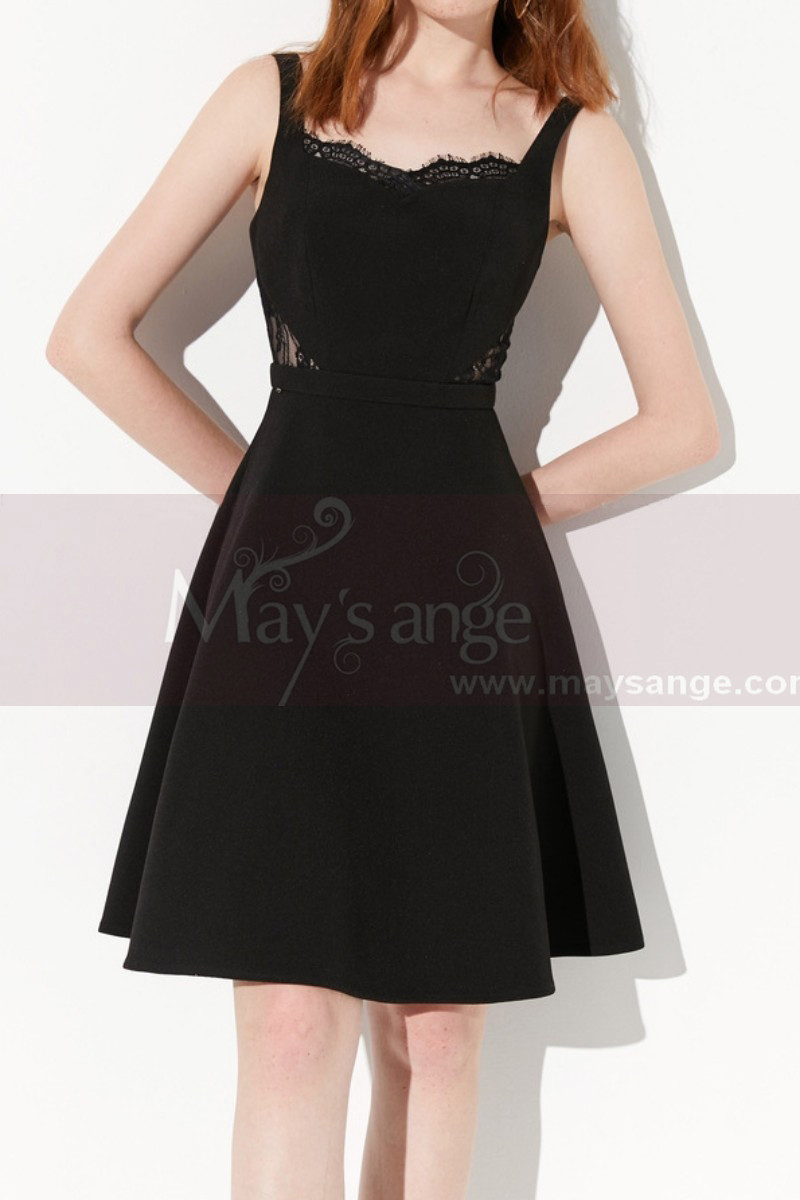 Cute Lace Cutout Top Little Black Dress With Flarred Skirt - Ref C2037 - 01