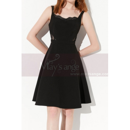 Cute Lace Cutout Top Little Black Dress With Flarred Skirt