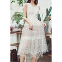 Sleeveless Casual White Dress With Tulle Starry Midi Skirt - Ref C2039 - 03