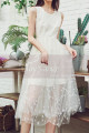 Sleeveless Casual White Dress With Tulle Starry Midi Skirt - Ref C2039 - 03