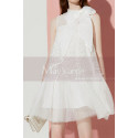 Pretty Short White Special Occasion Dress With High Neck Bow - Ref C2040 - 03