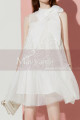 Pretty Short White Special Occasion Dress With High Neck Bow - Ref C2040 - 03