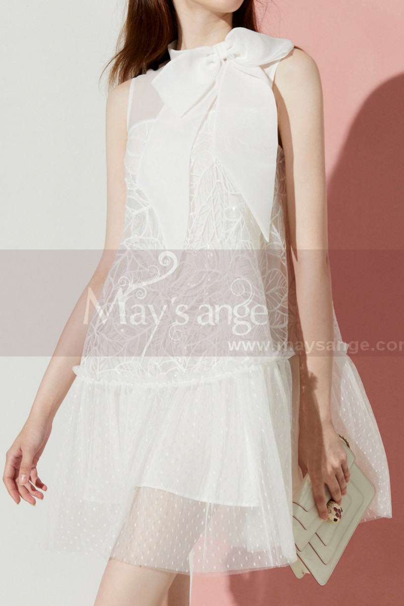 Pretty Short White Special Occasion Dress With High Neck Bow - Ref C2040 - 01