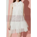 Pretty Short White Special Occasion Dress With High Neck Bow - Ref C2040 - 06