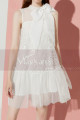 Pretty Short White Special Occasion Dress With High Neck Bow - Ref C2040 - 06