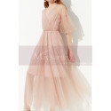 Robe Longue Cocktail Pas Cher Rose A Manches Transparentes - Ref C2041 - 02