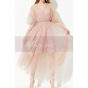 Robe Longue Cocktail Pas Cher Rose A Manches Transparentes - Ref C2041 - 03