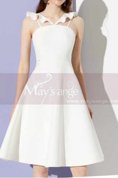 Womens Short White New Fashion Dress Satin With Cute V Neck - C2044 #1