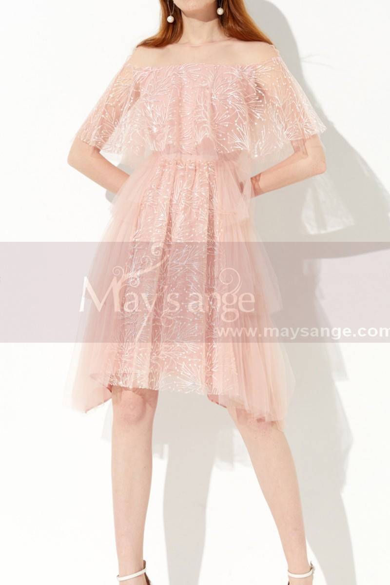 Bi-Material Trendy Pink Beautiful Cocktail Dress For Wedding - Ref C2045 - 01