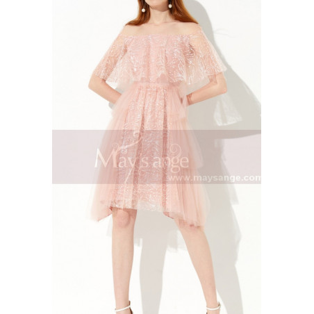 Bi-Material Trendy Pink Beautiful Cocktail Dress For Wedding