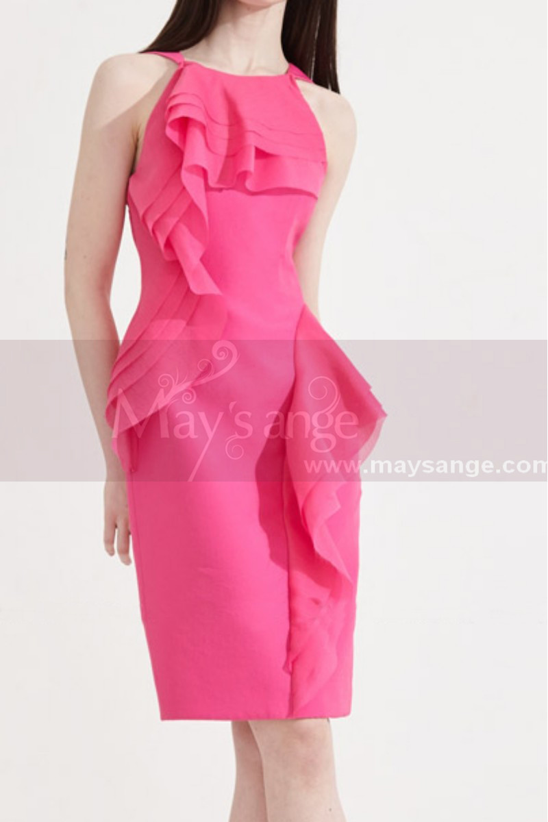 Classy Fuchsia Pink Affordable Short Sheath Dress With Ruffle - Ref C2047 - 01