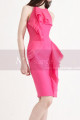 Robe Cocktail Droite Pas Cher Rose Fuschia Courte A Volant - Ref C2047 - 04