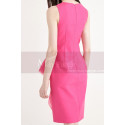 Robe Cocktail Droite Pas Cher Rose Fuschia Courte A Volant - Ref C2047 - 05