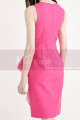 Robe Cocktail Droite Pas Cher Rose Fuschia Courte A Volant - Ref C2047 - 05