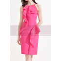 Robe Cocktail Droite Pas Cher Rose Fuschia Courte A Volant - Ref C2047 - 06