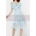Light Blue Sky Short Cheap Summer Dress Chiffon With Ruffle - Ref C2049 - 02
