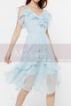 Light Blue Sky Short Cheap Summer Dress Chiffon With Ruffle - Ref C2049 - 03