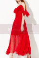 Robe De Soirée Rouge Vif Longue Légère A Bretelles Et Volant - Ref L2048 - 03