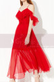Robe De Soirée Rouge Vif Longue Légère A Bretelles Et Volant - Ref L2048 - 04
