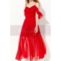 Pretty Ruffle And Straps Light Summer Long Red Dress Chiffon - Ref L2048 - 05