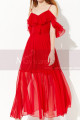 Robe De Soirée Rouge Vif Longue Légère A Bretelles Et Volant - Ref L2048 - 05