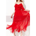 Pretty Ruffle And Straps Light Summer Long Red Dress Chiffon - Ref L2048 - 06