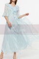 Chiffon Light Blue Long Bohemian Attire For Women With Sleeve - Ref L2051 - 05