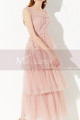 Long Pink Elegant Party Dress Lace Top And Tulle Ruffle Skirt - Ref L2049 - 02