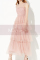 Long Pink Elegant Party Dress Lace Top And Tulle Ruffle Skirt - Ref L2049 - 03