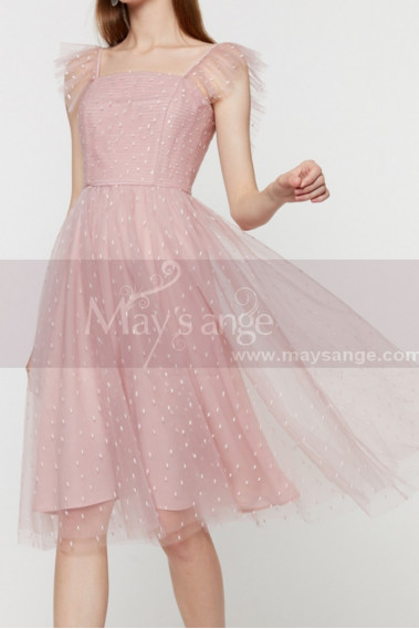 Stylish Pink Short Prom Dress Tulle Skirt And Thin Draped Top - C2025 #1