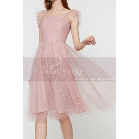 Stylish Pink Short Prom Dress Tulle Skirt And Thin Draped Top
