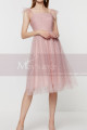 Robe Soirée Courte Chic Rose Jupe En Tulle Et Bustier Drapé - Ref C2025 - 03