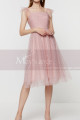 Stylish Pink Short Prom Dress Tulle Skirt And Thin Draped Top - Ref C2025 - 03