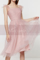 Robe Soirée Courte Chic Rose Jupe En Tulle Et Bustier Drapé - Ref C2025 - 05