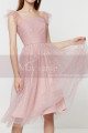 Stylish Pink Short Prom Dress Tulle Skirt And Thin Draped Top - Ref C2025 - 05