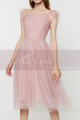 Robe Soirée Courte Chic Rose Jupe En Tulle Et Bustier Drapé - Ref C2025 - 06