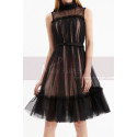 Sleeveless Tulle Short Black Reception Dress With Nude Lined - Ref C2048 - 02